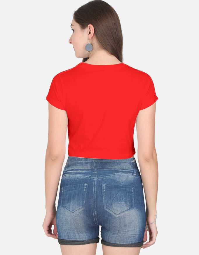 Red women's cropped tank top with short sleeves, casual apparel for women