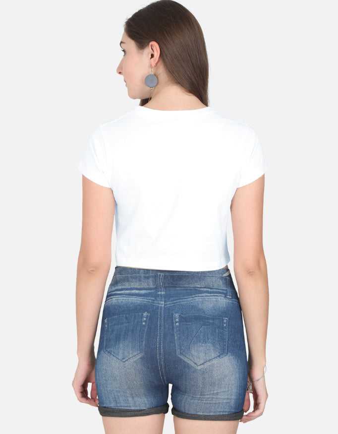 White women's cropped tank top with short sleeves, casual apparel for women