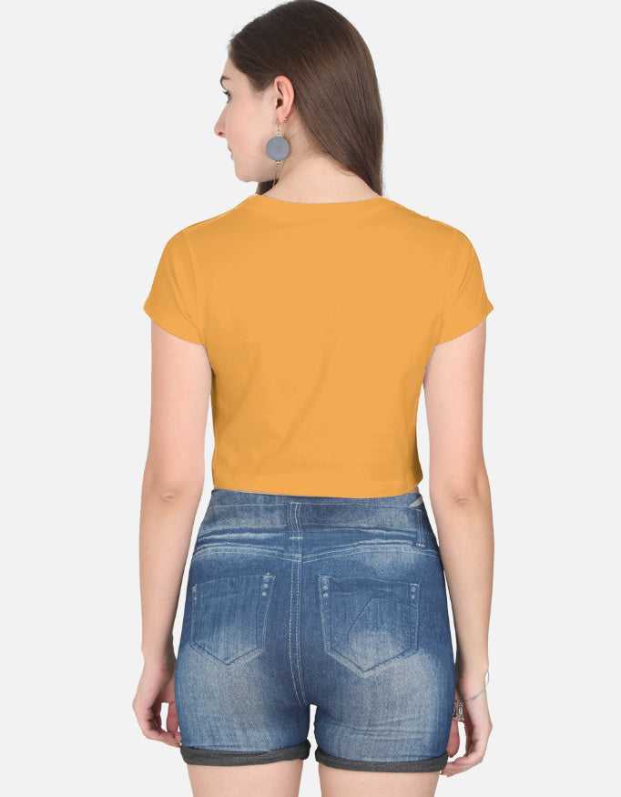Yellow cropped women's tank top with half sleeves