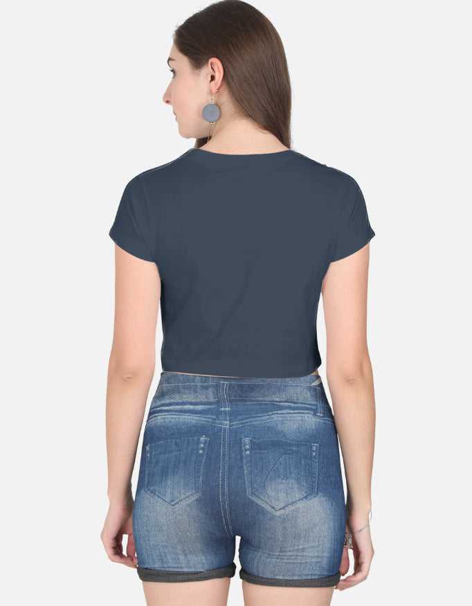 Navy blue cropped women's tank top with half sleeves