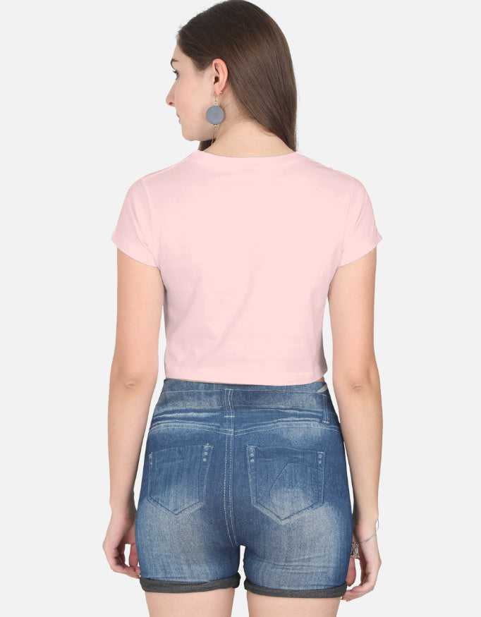 Pink cropped women's tank top with half sleeves