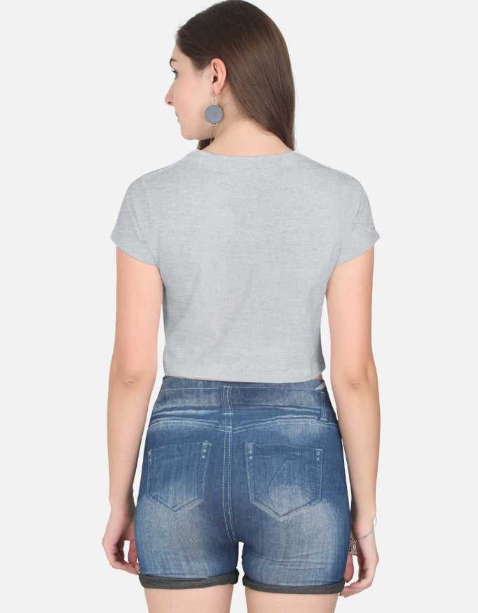 Light gray cropped women's tank top with half sleeves