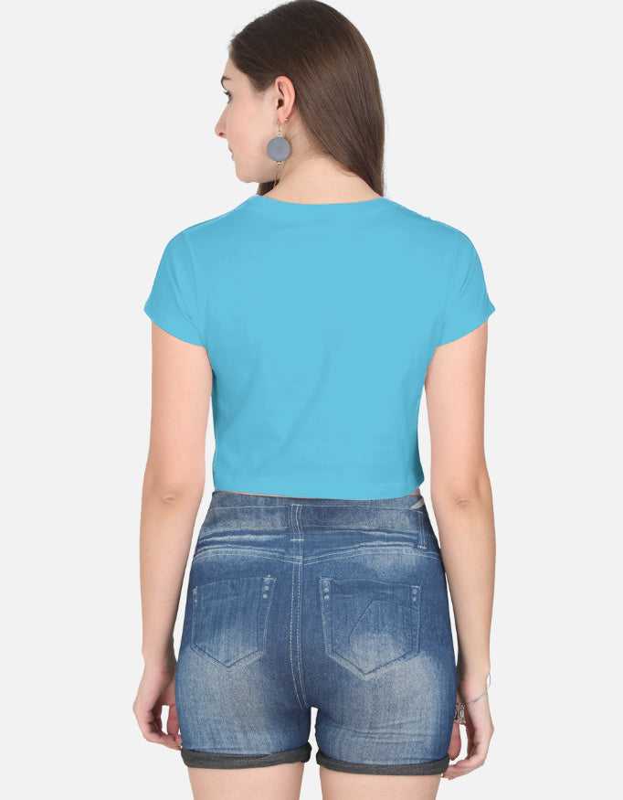 Bright blue cropped women's tank top with half sleeves