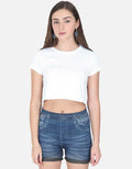 Women's navy blue cropped T-shirt with short sleeves, stylish