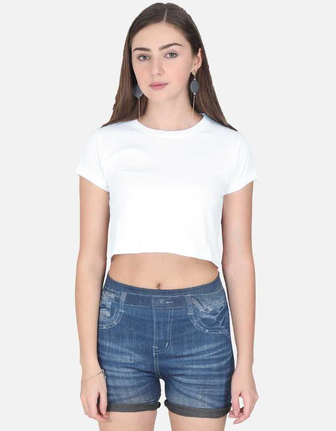 Women's navy blue cropped T-shirt with short sleeves, stylish