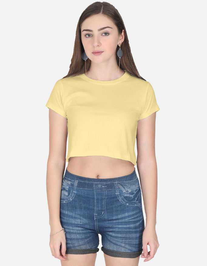 Yellow women's cropped tank top with short sleeves, casual apparel for women