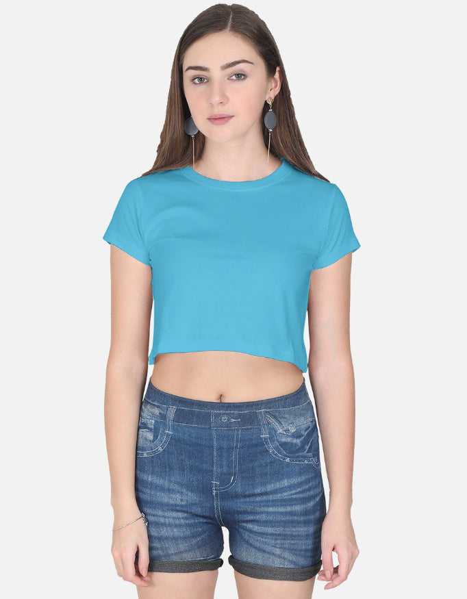 Women's cropped tank top in bright blue, casual apparel for girls and women
