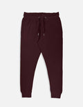 Maroon unisex joggers with ribbed waist and cuffs